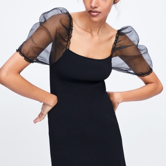 Zara black ballon sleeve knit dress - Picture 4 of 8